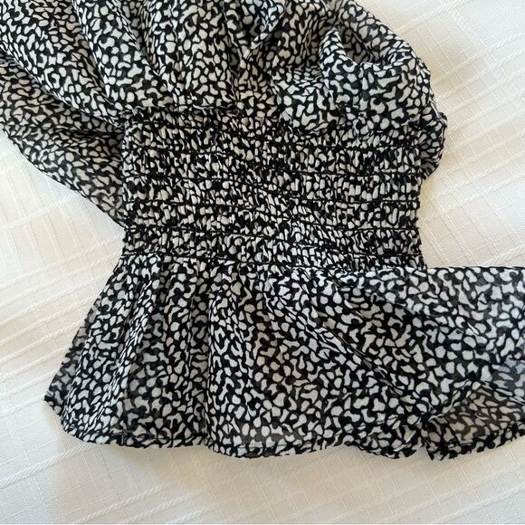 1. State Black White Balloon Long Sleeve Peasant Cottagecore Career Blouse SZ M - Picture 6 of 11